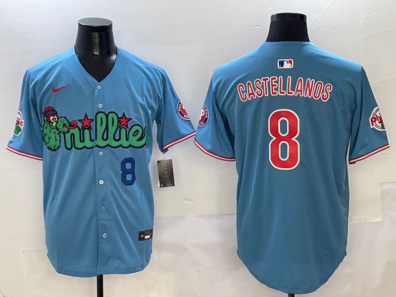 Men Philadelphia Phillies #8 Castellanos Light Blue three generations Joint Name Nike 2025 MLB Jersey style 4